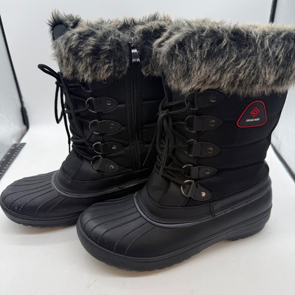 Dream Pairs Black Waterproof Faux Fur Insulated Winter Snow Boots Size 10